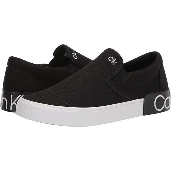 NEW Calvin Klein Men Ryor Black White Canvas Slip On Flat Sole Sneaker Shoe - Picture 7 of 7
